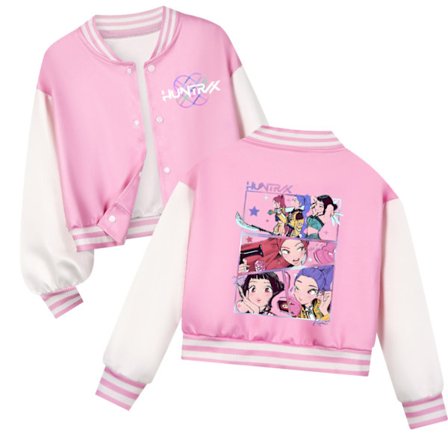 K-POP Koreansk heksejagt pigegruppe Rumi/Mira/Zoey børns korte baseballjakke med farveblokprint.