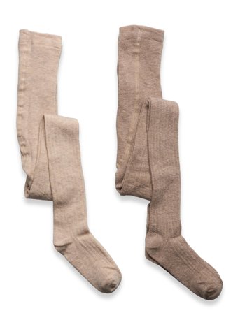 Minymo Wool Stocking - Rib 2-Pack - Beige - 68<