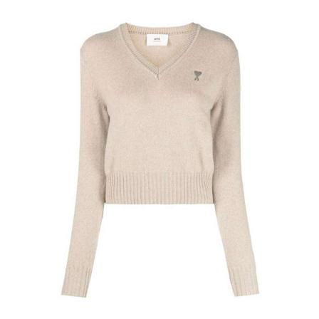 Ami Paris, V-neck Knitwear Beige, Dames, Maat:M