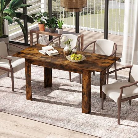 COSTWAY Moderni Laajennettava Ruokapöytä Säädettävällä Pinnalla, L-muotoiset Jalakset, Keittiöön, Ruokasaliin Ruskea