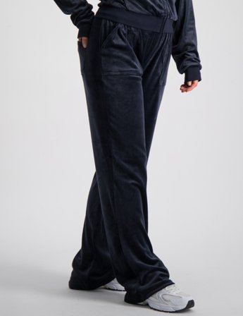Juicy Couture Tonal Embro Velour Patch Pocket Wide Leg Blå Byxor Tjej - Kids Brand Store