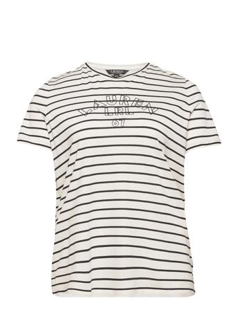 Striped Logo Jersey Tee Patterned Lauren Women
