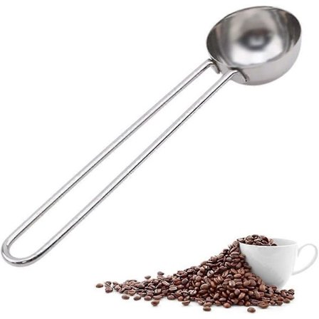 Kaffemått i rostfritt stål, mätsked med långt handtag och krok, matsked för kaffe, te, socker, bönor (Stil Lång)