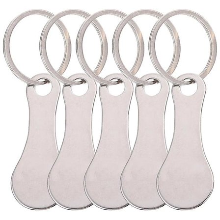 5 stk. Handlevognpoletter Nøkkelringer i rustfritt stål Vogn Poletter Metallnøkkelringer 7,8X3CM