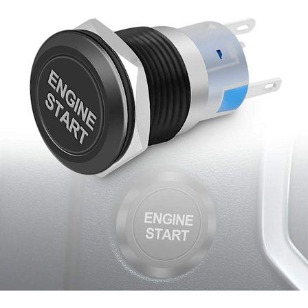 Motorstart Trykknapp, 12V Vanntett Biltenningsstarter Bryterknapp, 19mm (svart)-Perfet