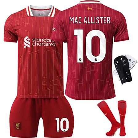 Liverpool 24-25 trøje nr 11 Salah 9 Firmino 66 Arnold 10 McAllister fodboldtrøje nr. 10 Beskyttende udstyr med sokker No. 10 Protective Gear with 
