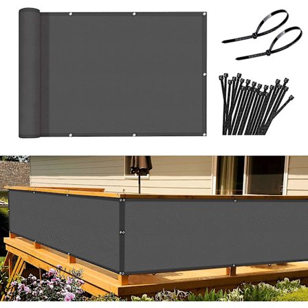 Parvekkeen yksityisyyssuoja - Verho 0,9x6m, 160g/m², Polyesteri, Läpinäkymätön UV-suoja, Sääsuojattu, Reikillä ja Kaapelinsiteillä, Antrasiitti