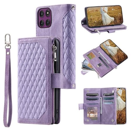 SKALO Motorola Edge 60 Pro 5G 005 Big Wallet Quiltat Plånboksfodral - Lila