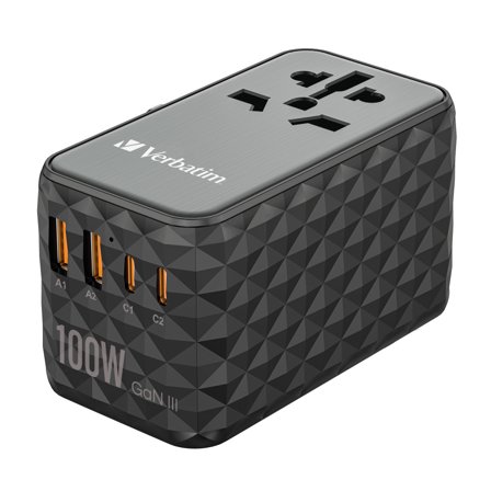 Verbatim UTA-06 strømadapter - GaN III, universal - 2 x USB, 2 x USB-C - 100 watt