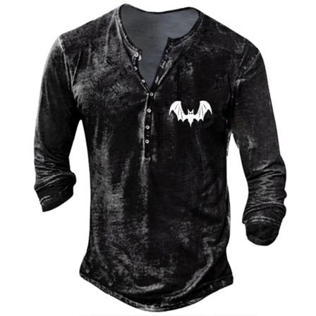 Herr Långärmad Tröja Med Fladdermustryck Med Henley- Print
