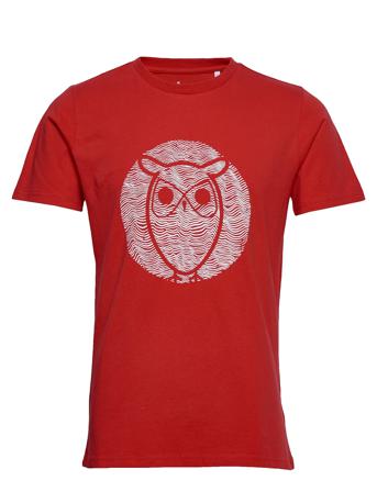 Alder Wave Owl Tee - Gots/Vegan T-shirts Short-sleeved Rød Knowledge Cotton Apparel