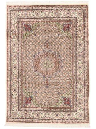 Handgeknüpft Persischer Moud Teppich 204X291 Braun/Beige