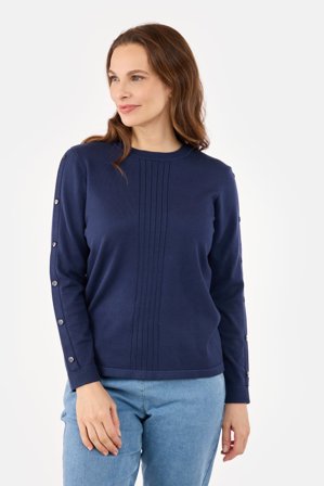 SIGNATURE - Langærmet Strik - Navy - Strukturpanel