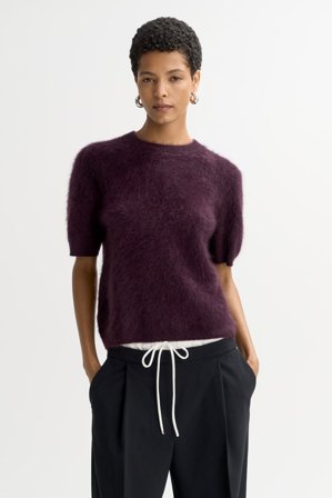 Soft Goat - Brushed short sleeve - Women cashmere sweater - S - Midnight Plum