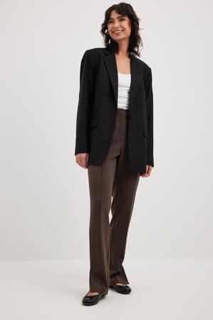 NA-KD Classic Pantalon de costume droit coupe slim à fente - Pantalons à taille haut - Brun - EU 36