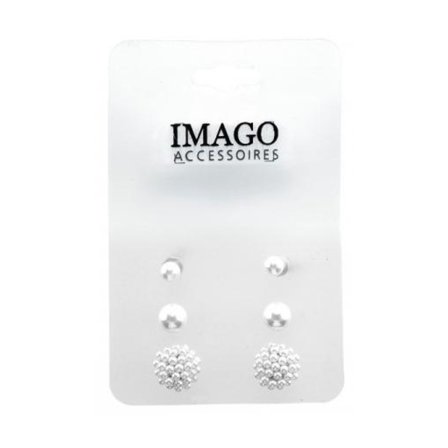 3 par Stud Silver Örhängen med Vita Pärlor i Olika Storlekar