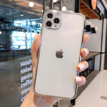 Luksus galvanoidusta kehyksestä valmistettu TPU-pehmeä puhelimen suojakotelo kirkas kotelo sopii iPhone11promax-sarjaan hopea