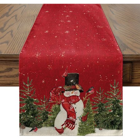 Röd snögubbe och fågelmönster bordslöpare tvättbar modern vinter kök matbord dekoration 33*178cm