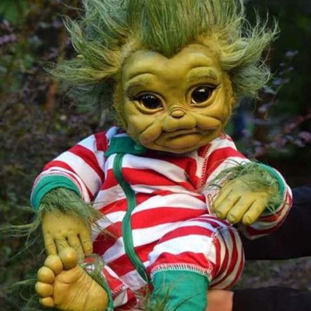 Grinch Docka Leksak Latex Docka Independent Station Breakout Latex Mask Huvudbonader Leksakstillbehör Grinch Docka Män Riktiga Kläder