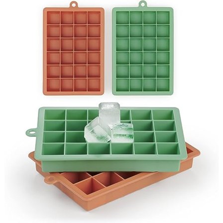 Isterningbakke - 2 bakker med 24 isterninger, eller 48 isterninger - Silikone isterningbakke - BPA-fri - Olivengrøn/Mineralrød