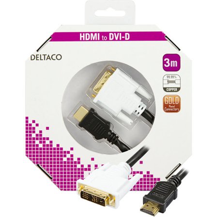HDMI to DVI-cable, Full HD @60Hz, 19-pin male - DVI-D Single