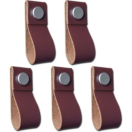 Sæt med 5 Håndlavede Læderdørgreb til Skab, Skuffe, Køkken