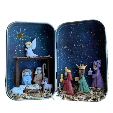 Christmas Nativity Box Helig Familj Figurine Religiösa Jesus