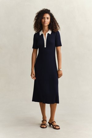 GANT Damen Polokleid aus Rippstrick (M) Marineblau