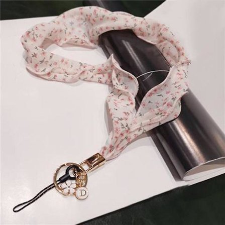 Blomster Chiffon Silke Tørklæde Stil Telefon Lanyard Metal Vedhæng Nøglering Telefon Halsrem