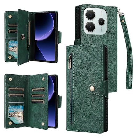 Til Xiaomi Redmi Note 14 5G/Poco M7 Pro 5G Etui Lynlås Pung Læder Stand Telefon Cover Nittedekoration