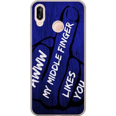 Kompatibelt Mobildeksel til Huawei P20 lite Mørk typografisk illustrasjon med hjerteform og budskap om vennskap mot dyp blå tretekstur