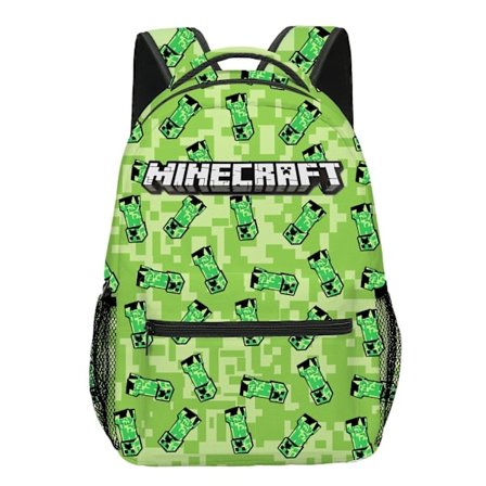 Yhteensopiva Minecraft-reppu pojille | Musta koulureppu lapsille | Vihreä Creeper Zombie Skeleton Enderman & Cave Spider{ee} E