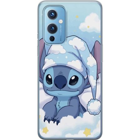 OnePlus 9 Genomskinligt Skal Stitch sovande på moln med nattmössa gulliga sängmoln kawaii blå karaktär mysig mjuk estetisk konst