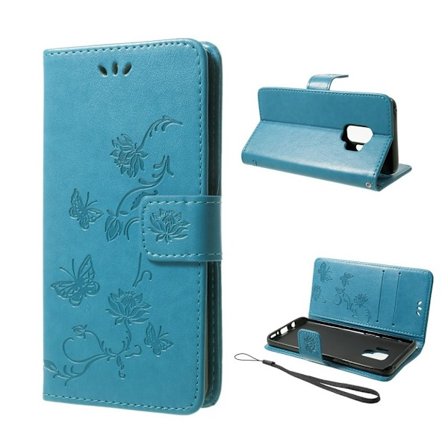Butterfly läder Samsung Galaxy S9 fodral - Blå