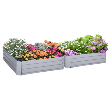 Rootz Planteringslåda - Set med 2 - Blomlåda med öppen botten - Stålram - Grå - 2 x 100 x 100 x 30 cm