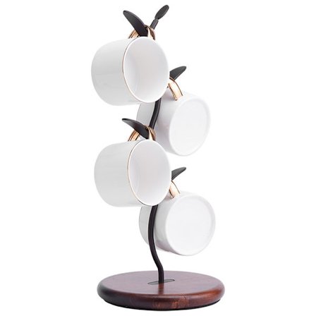 Kopphållare, Mugghållare för Kök, Förvaring av Kaffe- och Te-Koppar på Bänken, Kaffebartillbehör & Kökssorterare, Svart (Svart, 4 Krokar)