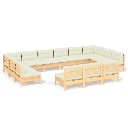 Vidaxl Loungegrupp Med Gräddvita Dynor 13 Delar Massiv Furu Creme
