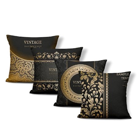 4 stk. Høy kvalitet Vintage Luksus Europa Svart Gull Pyntetrekk Dekorative Puter