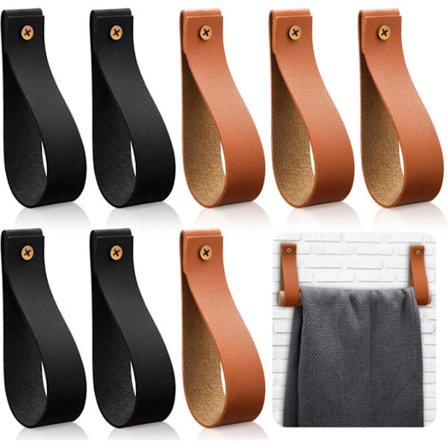 Håndklekroker - 8 stk - Håndkleholder i skinn - Håndklekrok - Håndkleløkke - Håndklehenger - Kroker