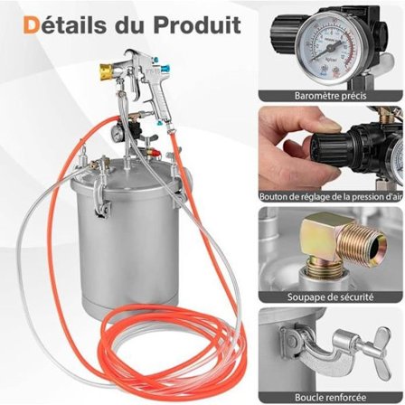 COSTWAY 15L färgsprutpistol, högtrycksfärgtank med barometer, 3,5 mm munstycke, 3 justeringsrattar, 5m