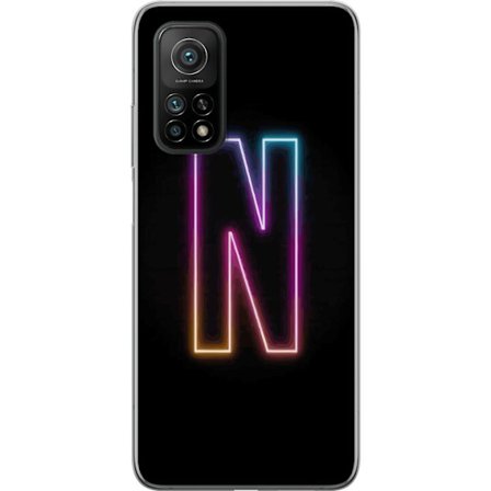 Kompatibel Mobilcover til Xiaomi Xiaomi Mi 10T 5G Minimalistisk neonbogstav N i farveskiftende lys mod sort baggrund