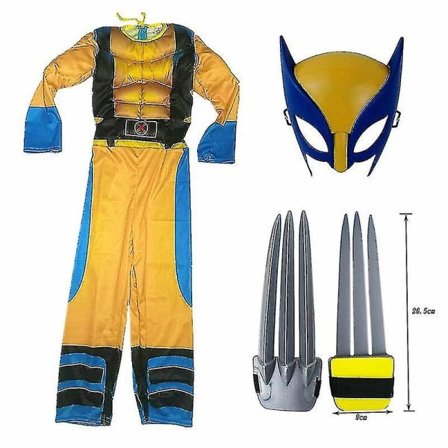 Wolverine Kostume til Børn - Drenge Superhelt Jumpsuit - Halloween Rollespil Maske/Ulveklo Props