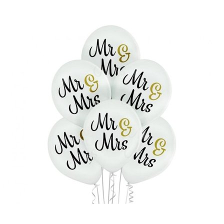 Bröllop Mr & Mrs ballongset med 6 stycken, 12 tum (30 cm)