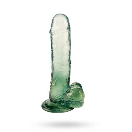 Crystal Pleasures Dual Color 18cm Green - Vuxen.se - Handsfree dildo med sugpropp