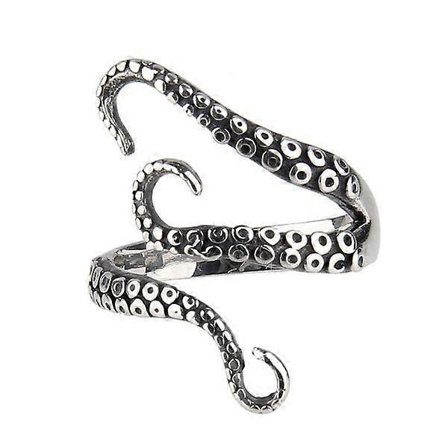 Justerbar vintage ring med bläckfisk, rostfritt stål, punkstil, smycke, one size, öppningsbar ring