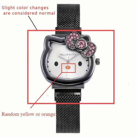 Lisensiert Hello Kitty dameklokke med kvarts Elegant sløyfe Magnetisk mesh-rem Vintage
