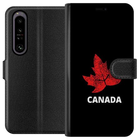 Kompatibel Tegnebogsetui til Sony Sony Xperia 1 IV Grafisk ahornblad symbol i rødt mod sort baggrund med klar canadisk reference og minimalistisk des