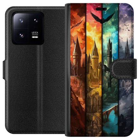 Kompatibel Tegnebogsetui til Xiaomi Xiaomi 13 Pro Fire magiske slotte i forskellige elementfarver, episk fantasykunst med ild vand luft og mørke i de