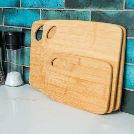 Premium Ekstra Tykke Skjærebrett i Tre - 3-Delt Skjærebrettsett i Bambus