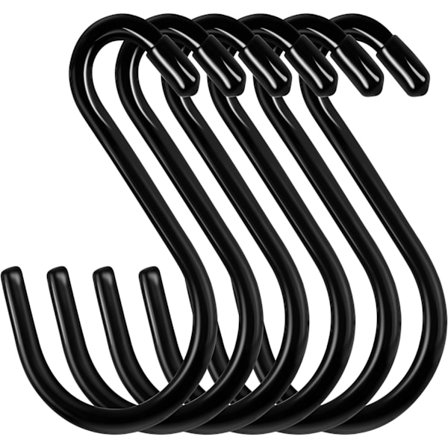 S-koukut 12 kappaleen pakkaus 15 cm Maksimikuorma 30 kg Mustat ruostumattomasta teräksestä valmistetut koukut keittiöön, kylpyhuoneeseen, 